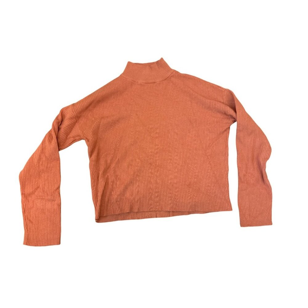 Ann Taylor Womens Ribbed Rust Mock Neck Sweater M Viscose/Nylon Blend Classic